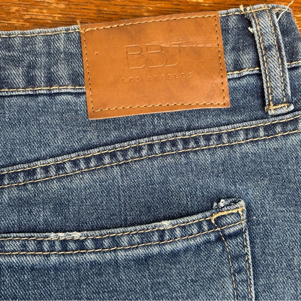 BBJ Los Angeles Leopard Trim Distressed Denim Mini Skirt Womens Size M - Picture 4 of 7